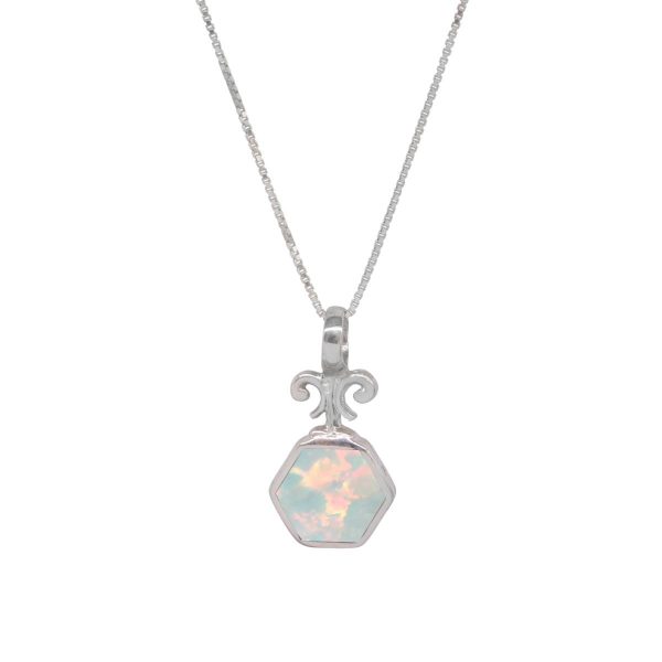 Silver Opalite Sun Ice Hexagonal Double Sided Pendant