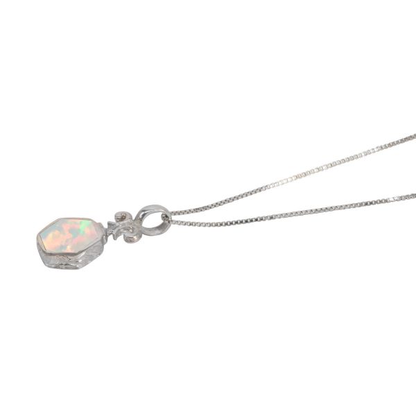 Silver Opalite Sun Ice Hexagonal Double Sided Pendant