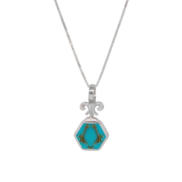 Silver Turquoise Hexagonal Double Sided Pendant