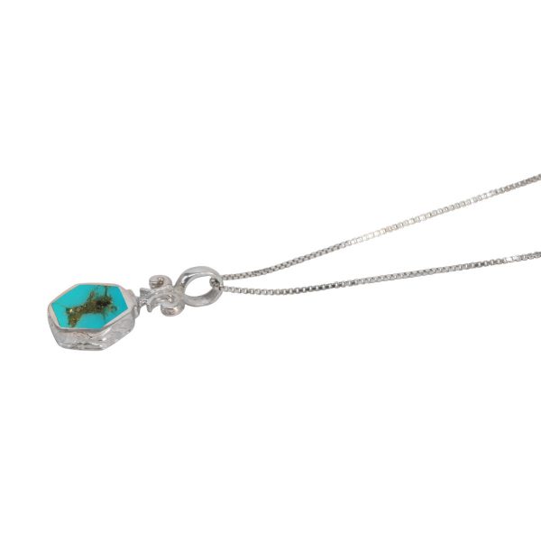 Silver Turquoise Hexagonal Double Sided Pendant