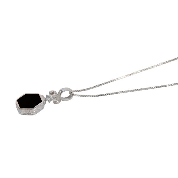 Silver Whitby Jet Hexagonal Double Sided Pendant