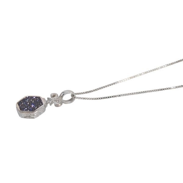 White Gold Blue Goldstone Hexagonal Double Sided Pendant