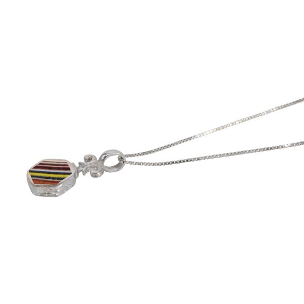 White Gold Fordite Hexagonal Double Sided Pendant