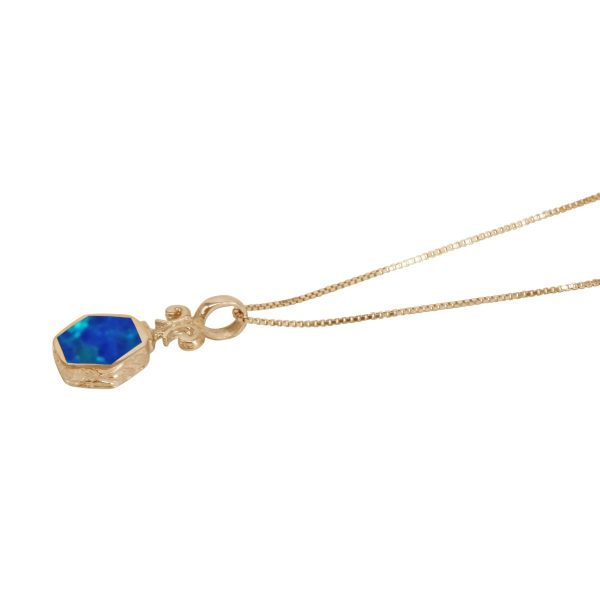 Yellow Gold Opalite Cobalt Blue Hexagonal Double Sided Pendant