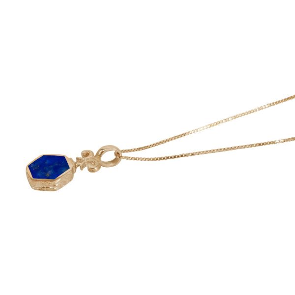 Yellow Gold Lapis Hexagonal Double Sided Pendant