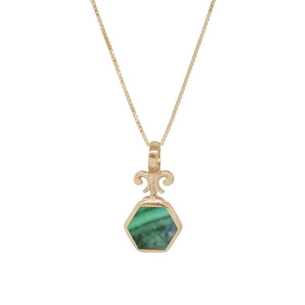 Yellow Gold Malachite Hexagonal Double Sided Pendant