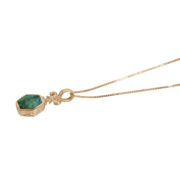 Yellow Gold Malachite Hexagonal Double Sided Pendant