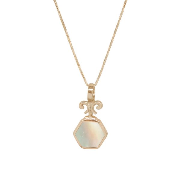 Yellow Gold Mother of Pearl Hexagonal Double Sided Pendant