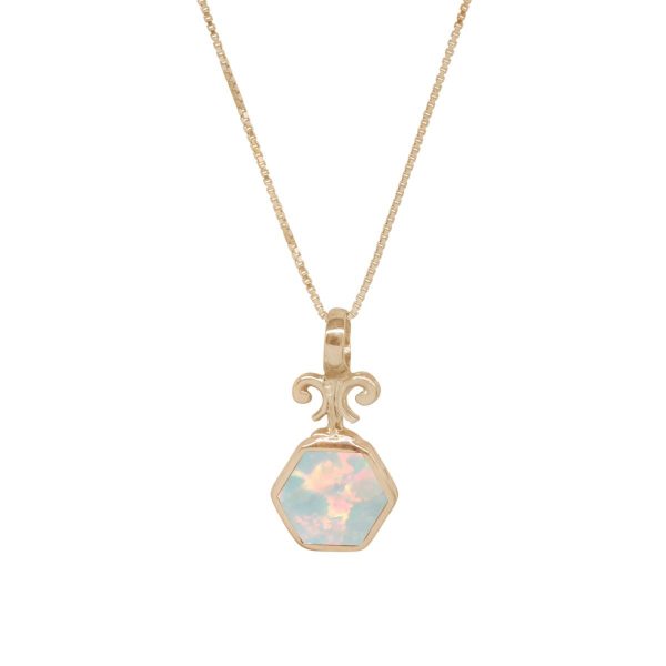 Yellow Gold Opalite Sun Ice Hexagonal Double Sided Pendant