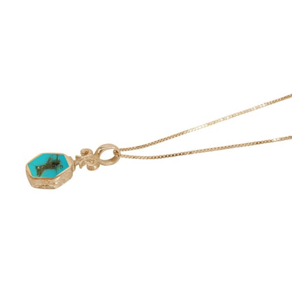 Yellow Gold Turquoise Hexagonal Double Sided Pendant