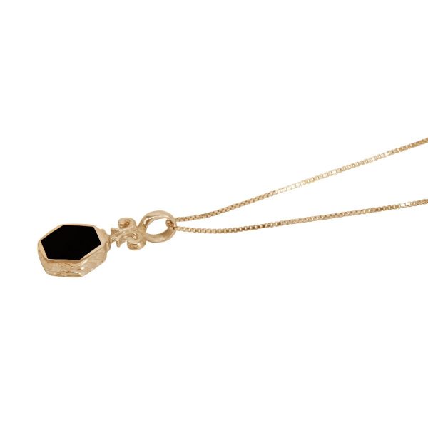 Yellow Gold Whitby Jet Hexagonal Double Sided Pendant