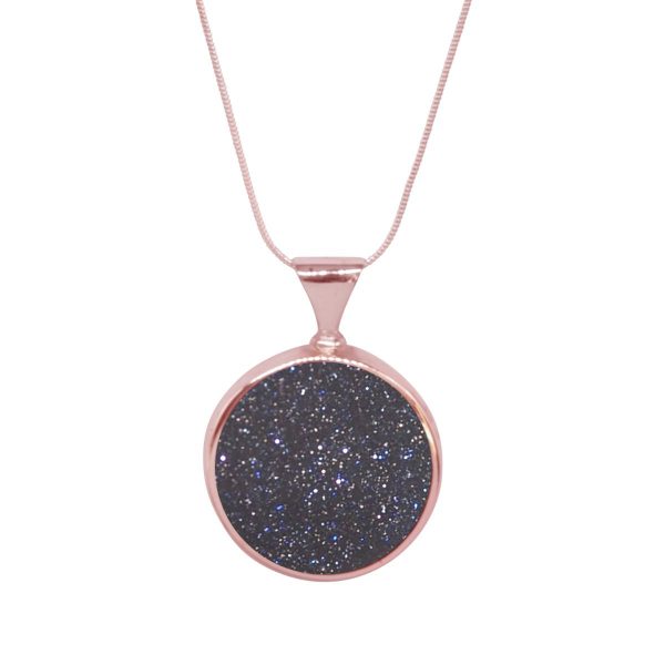 Rose Gold Blue Goldstone Round Double Sided Pendant