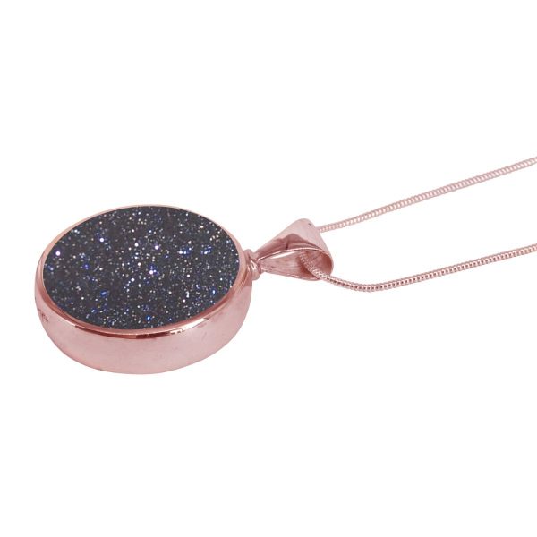 Rose Gold Blue Goldstone Round Double Sided Pendant