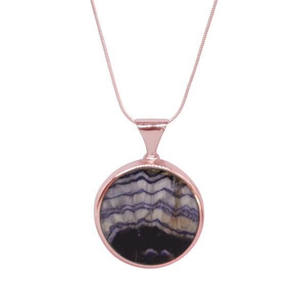 Rose Gold Blue John Round Double Sided Pendant