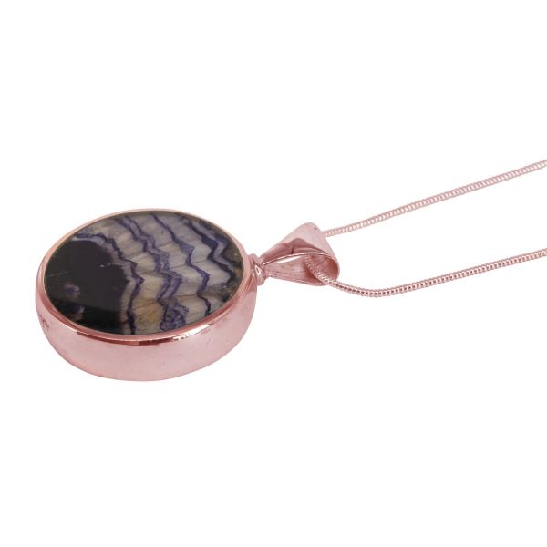 Rose Gold Blue John Round Double Sided Pendant