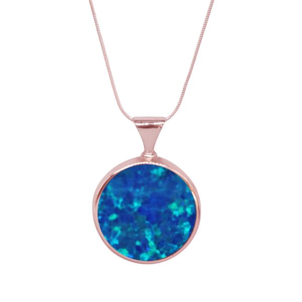 Rose Gold Opalite Cobalt Blue Round Double Sided Pendant