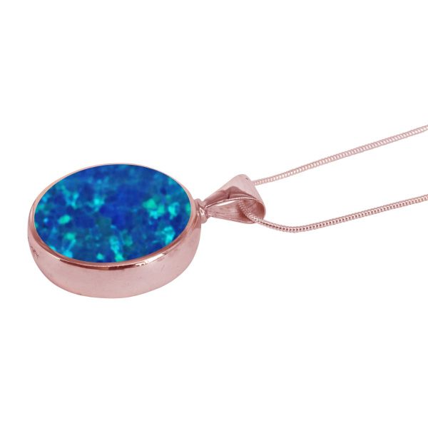 Rose Gold Oplaite Cobalt Blue Round Double Sided Pendant
