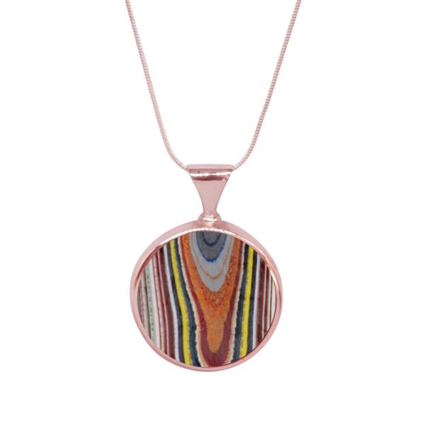 Rose Gold Fordite Round Double Sided Pendant