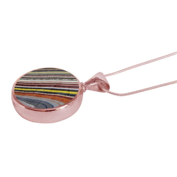 Rose Gold Fordite Round Double Sided Pendant