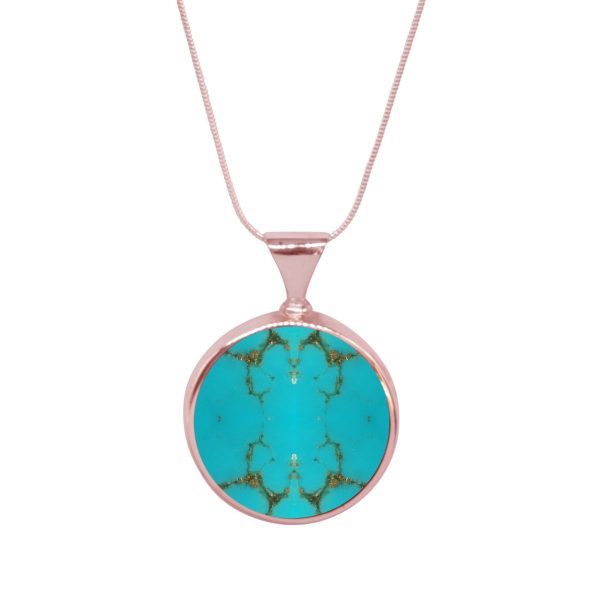 Rose Gold Turquoise Round Double Sided Pendant
