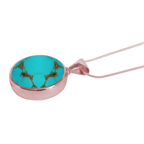 Rose Gold Turquoise Round Double Sided Pendant