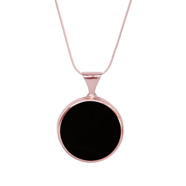 Rose Gold Whitby Jet Round Double Sided Pendant