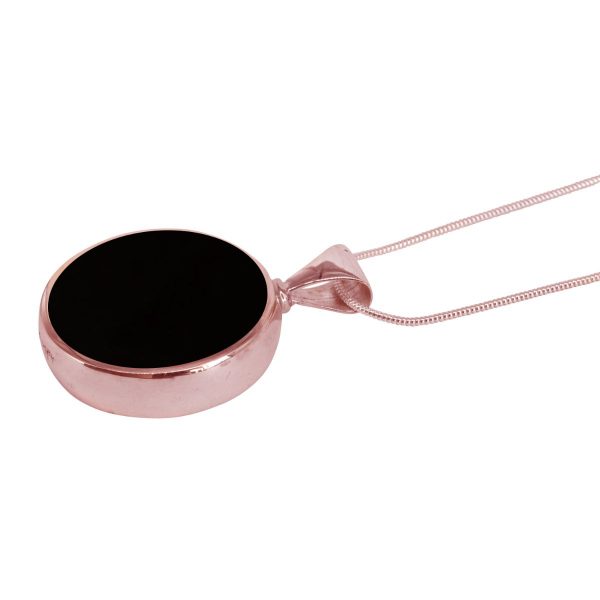 Rose Gold Whitby Jet Round Double Sided Pendant