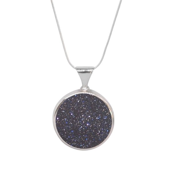 Silver Blue Goldstone Round Double Sided Pendant