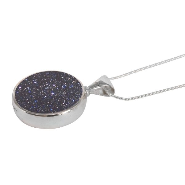 Silver Blue Goldstone Round Double Sided Pendant