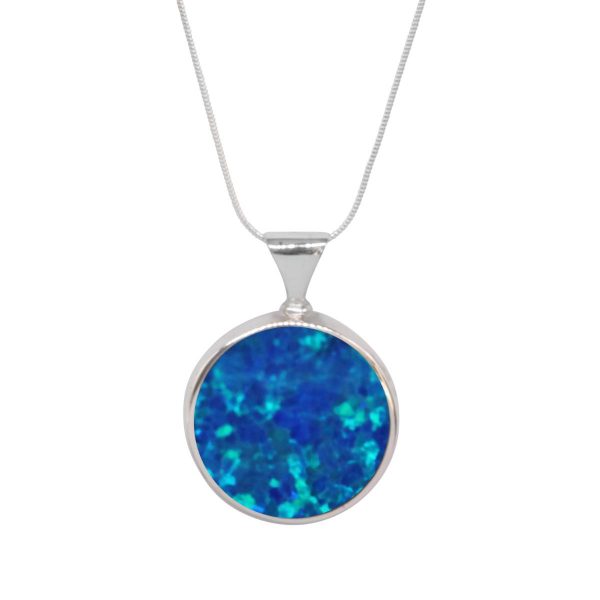 Silver Opalite Cobalt Blue Round Double Sided Pendant