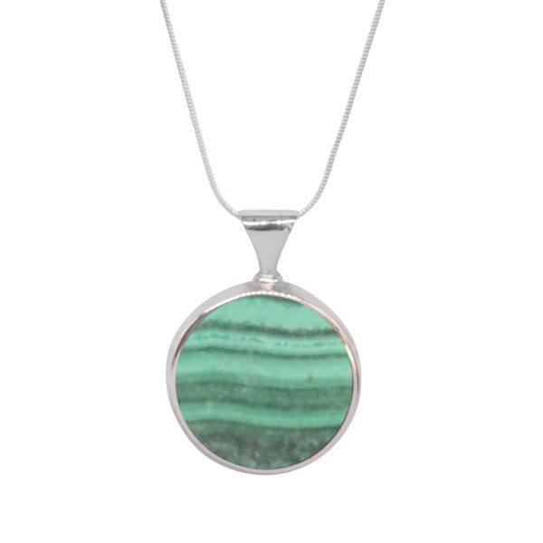 Silver Malachite Round Double Sided Pendant