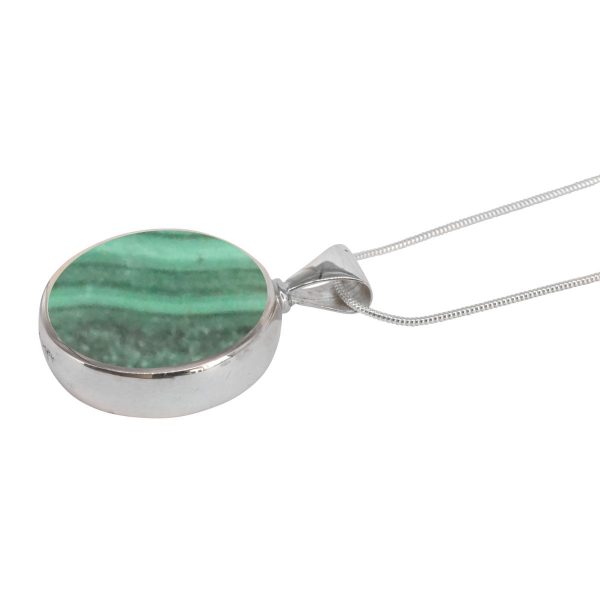 Silver Malachite Round Double Sided Pendant