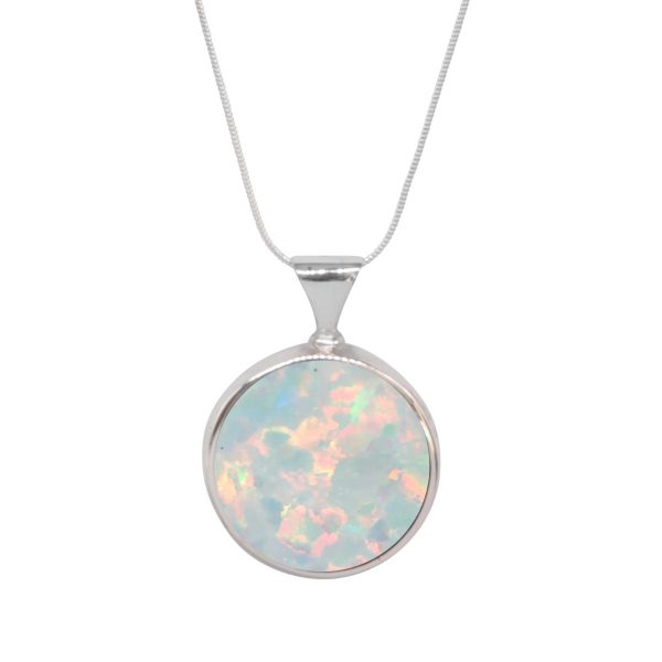 Silver Opalite Sun Ice Round Double Sided Pendant