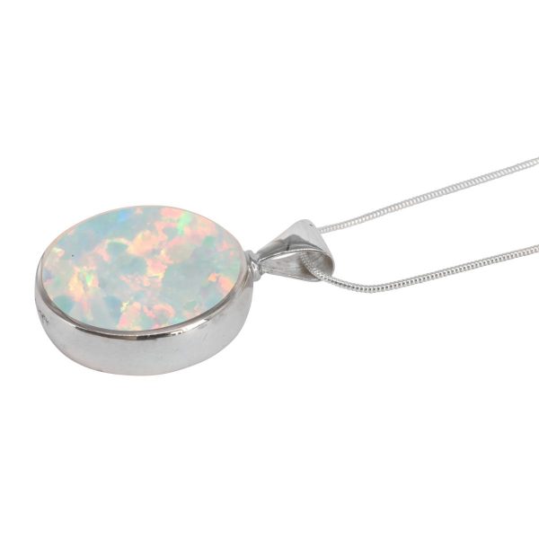 Silver Opalite Sun Ice Round Double Sided Pendant