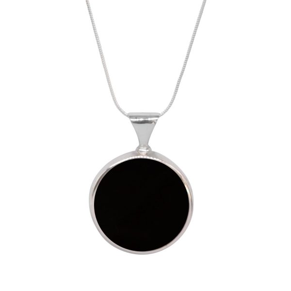 Silver Whitby Jet Round Double Sided Pendant