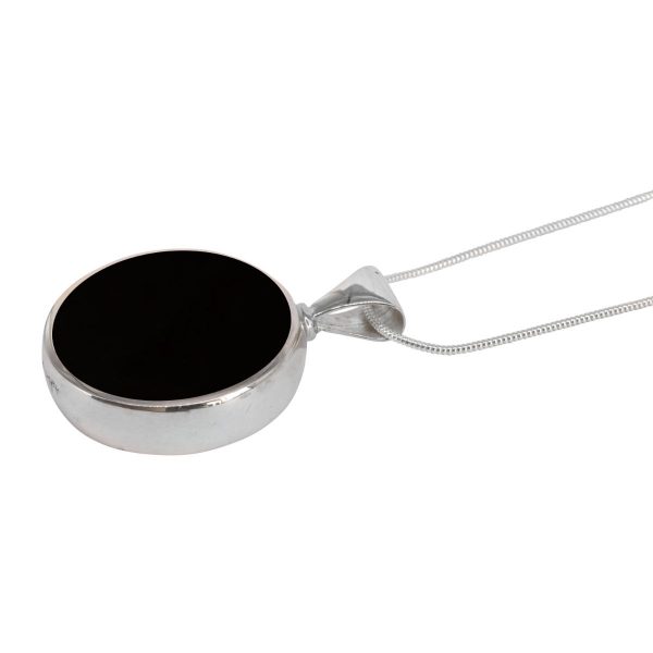 Silver Whitby Jet Round Double Sided Pendant