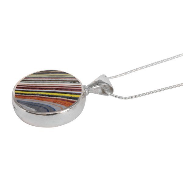 White Gold Fordite Round Double Sided Pendant