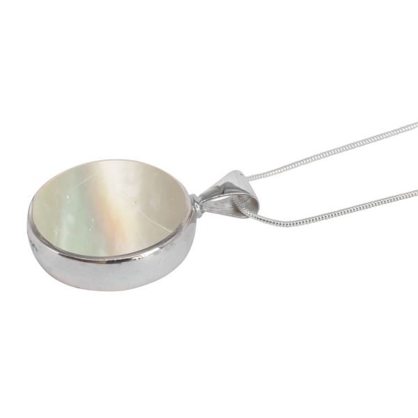 White Gold Mother of Pearl Round Double Sided Pendant