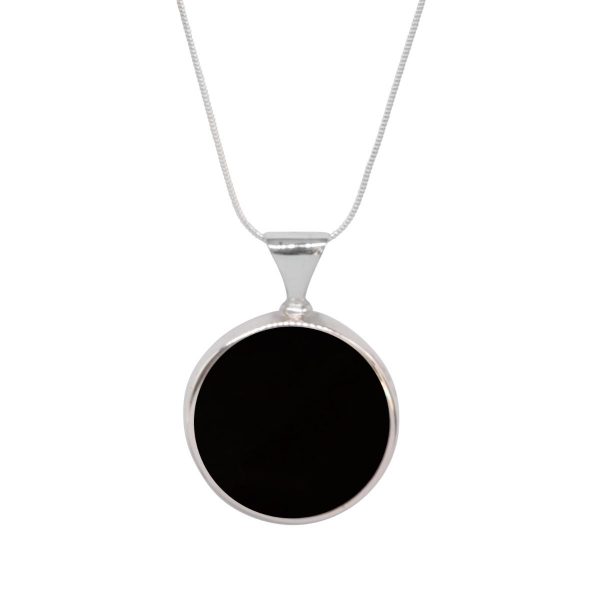 White Gold Whitby Jet Round Double Sided Pendant