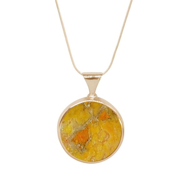Yellow Gold Bumblebee Jasper Round Double Sided Pendant