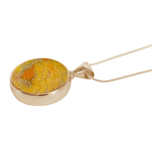 Yellow Gold Bumblebee Jasper Round Double Sided Pendant