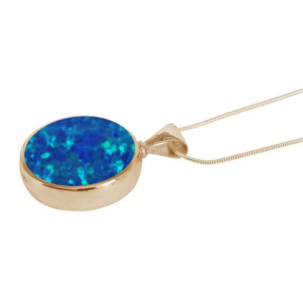 Yellow Gold Opalite Cobalt Blue Round Double Sided Pendant