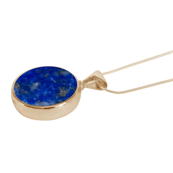 Yellow Gold Lapis Round Double Sided Pendant