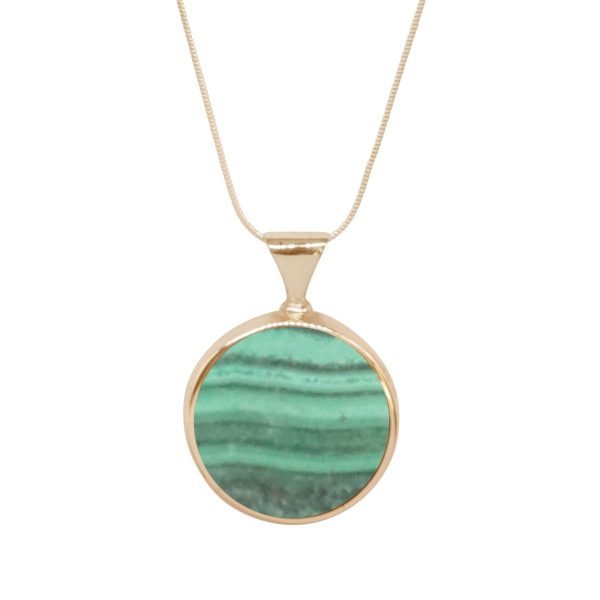 Yellow Gold Malachite Round Double Sided Pendant