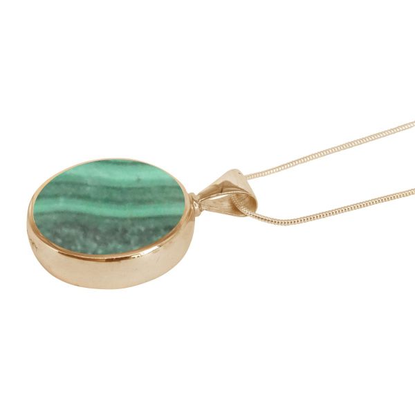 Yellow Gold Malachite Round Double Sided Pendant