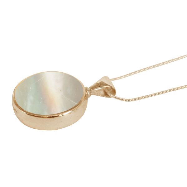 Yellow Gold Mother of Pearl Round Double Sided Pendant