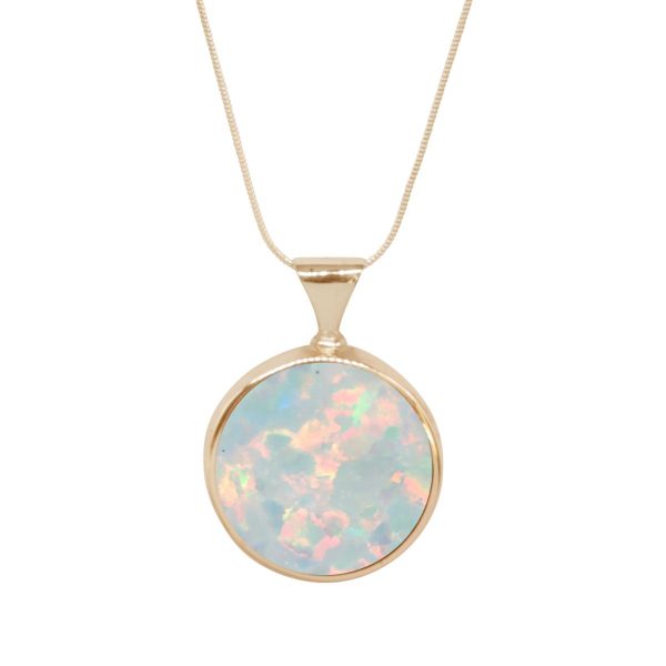 Yellow Gold Opalite Sun Ice Round Double Sided Pendant