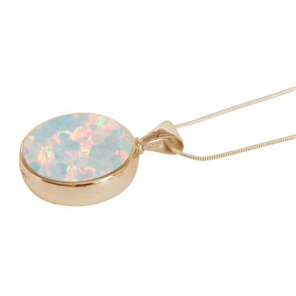 Yellow Gold Opalite Round Double Sided Pendant