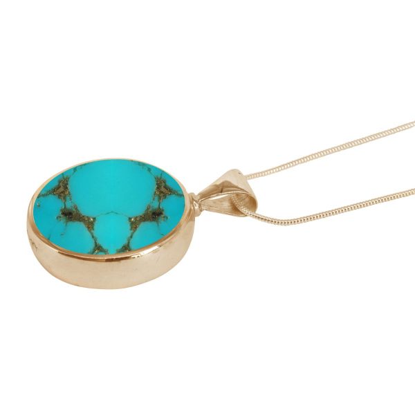 Yellow Gold Turquoise Round Double Sided Pendant