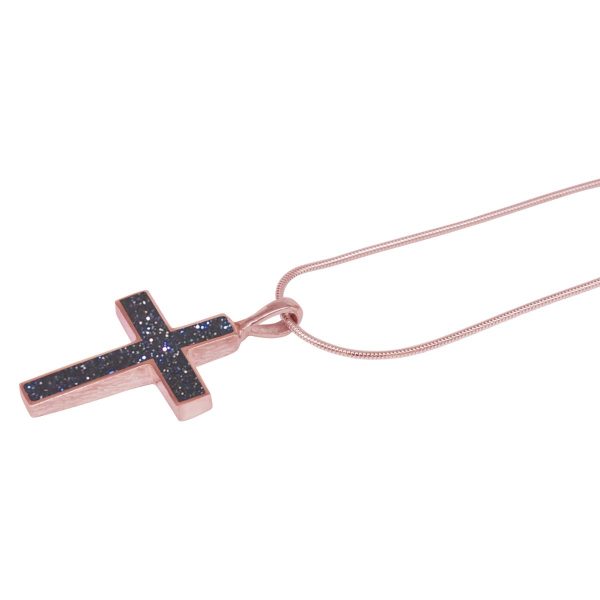 Rose Gold Blue Goldstone Cross Pendant